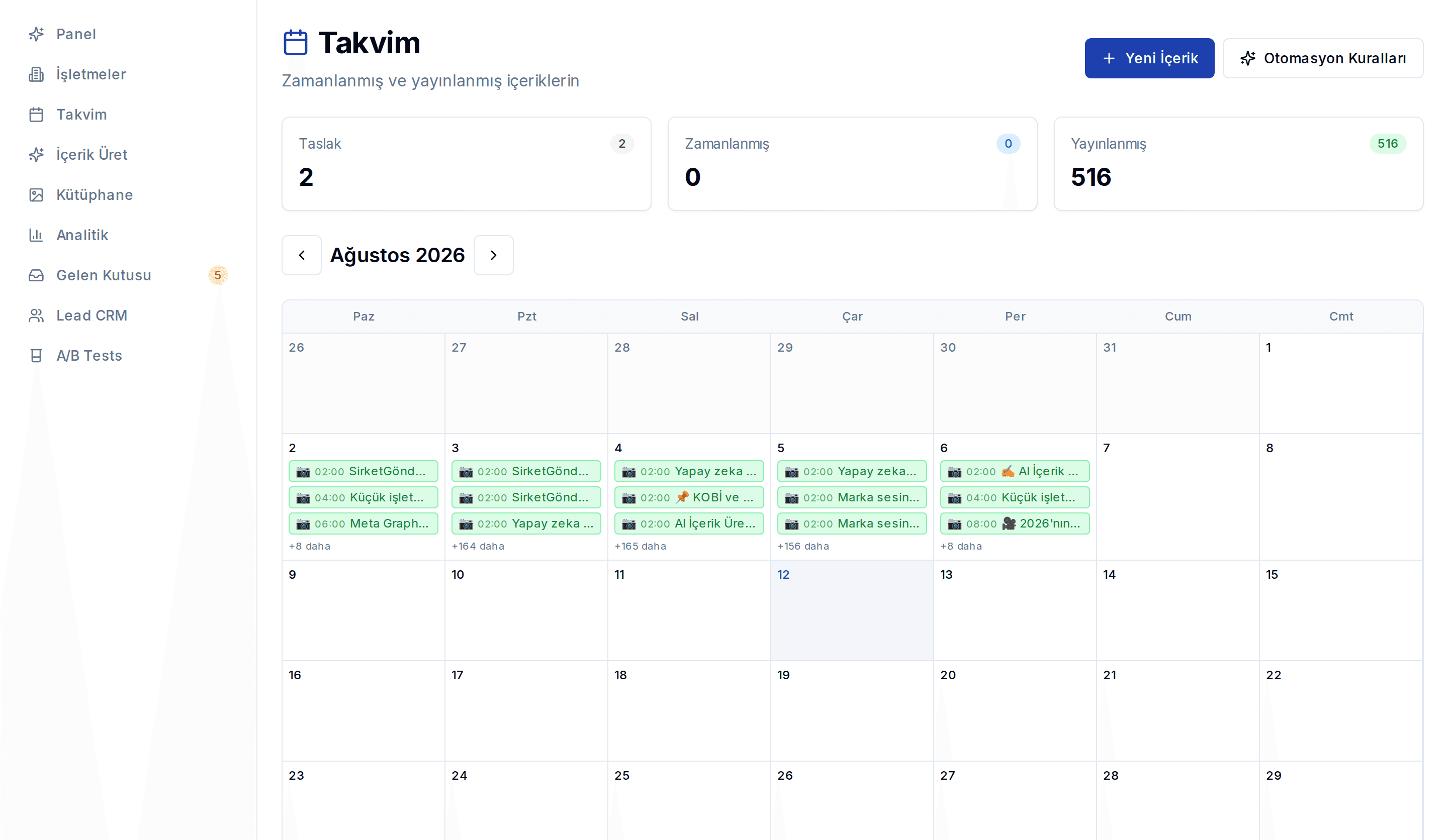 İçerik takvimi